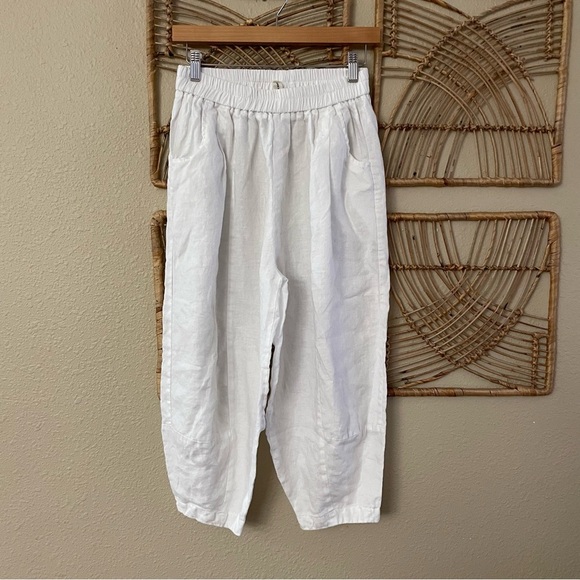 WLF Pants - WLF Linen Crop Pants Balloon Harem Boho Artsy White Lagenlook Women's Sz S B38